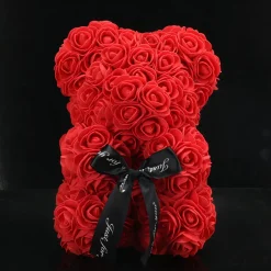 Cadeau St-Valentin lot d’ourson en roses avec sa rose éternelle