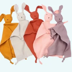 Doudou lapin en coton et mousseline pour bébé