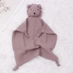 Doudou lion en mousseline et coton