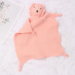 Doudou lion en mousseline et coton