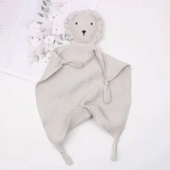 Doudou lion en mousseline et coton