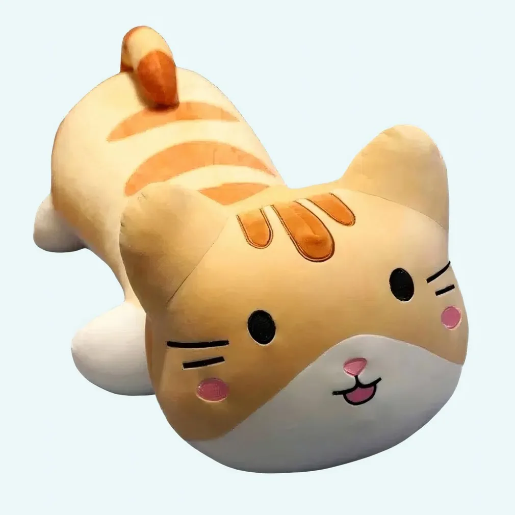 Grande peluche chat oreiller marron