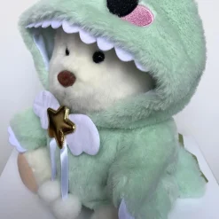 Nino – L’ours en peluche articulé fait main avec son déguisement de dinosaure – Ourson à habiller