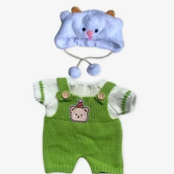 Nino – L’ours en peluche articulé fait main avec combinaison tricoté verte