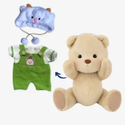 Nino – L’ours en peluche articulé fait main avec combinaison tricoté verte