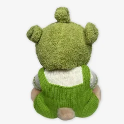 Nino – L’ours en peluche articulé fait main avec combinaison verte et bonnet d’alien