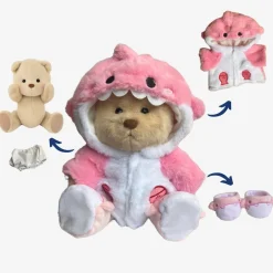 Nino – L’ours en peluche articulé fait main avec son déguisement de requin