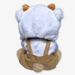 Nino – L’ours en peluche articulé fait main avec pull tricoté et salopette marron