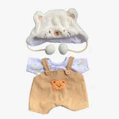 Nino – L’ours en peluche articulé fait main avec pull tricoté et salopette marron