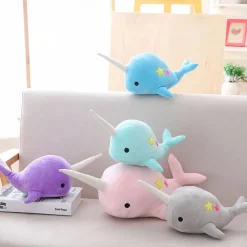 Peluche baleine licorne grise