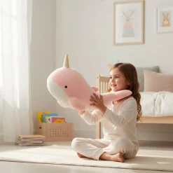 Peluche baleine licorne rose