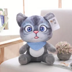 Peluche chat dessin animé gris