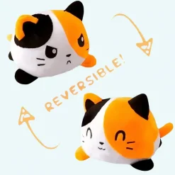 Peluche chat double face orange, jouet tout doux