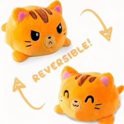 Peluche chat double face orange, jouet tout doux