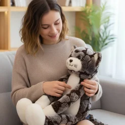 Peluche chat gris aux longues jambes