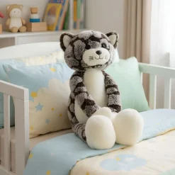Peluche chat gris aux longues jambes