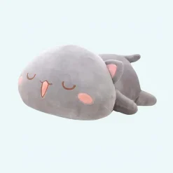 Peluche chat gris kawaii endormi