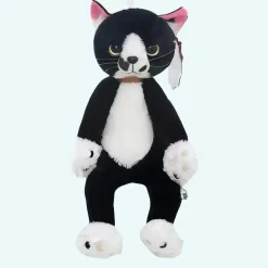 Peluche chat noir et blanc mécontent assis