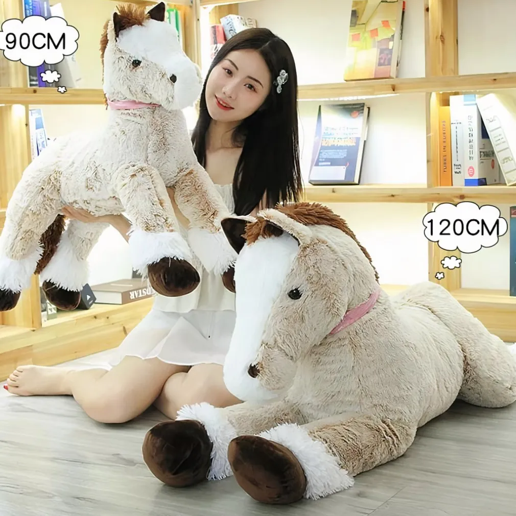 Peluche cheval marron blanc