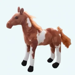 Peluche cheval marron et blanc
