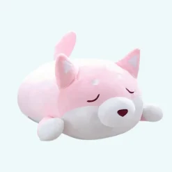 Peluche chien kawaii rose yeux fermés