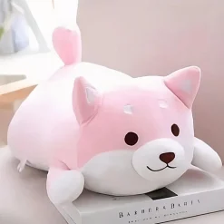 Peluche chien kawaii rose yeux fermés