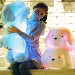 Peluche chien lumineuse blanche