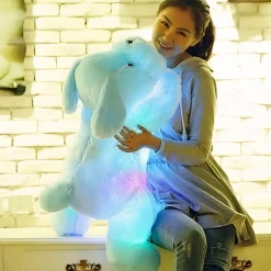 Peluche chien lumineuse bleue