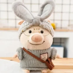 Peluche cochon habillé pull gris