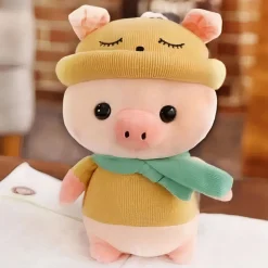 Peluche cochon habillé tenue jaune