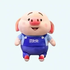 Peluche cochon habillé tenue bricoleur