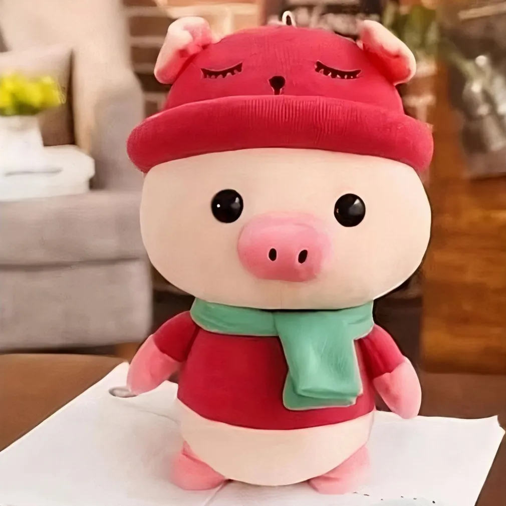 Peluche cochon habillé tenue rouge