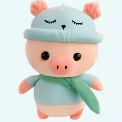 Peluche cochon habillé tenue bleue