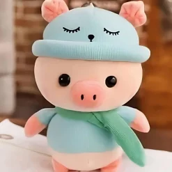 Peluche cochon habillé tenue bleue