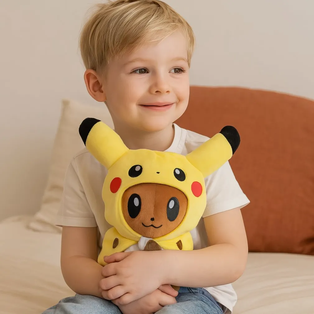 Peluche Evoli déguisée en Pikachu