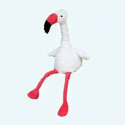 Peluche flamant rose coton côtelé blanc