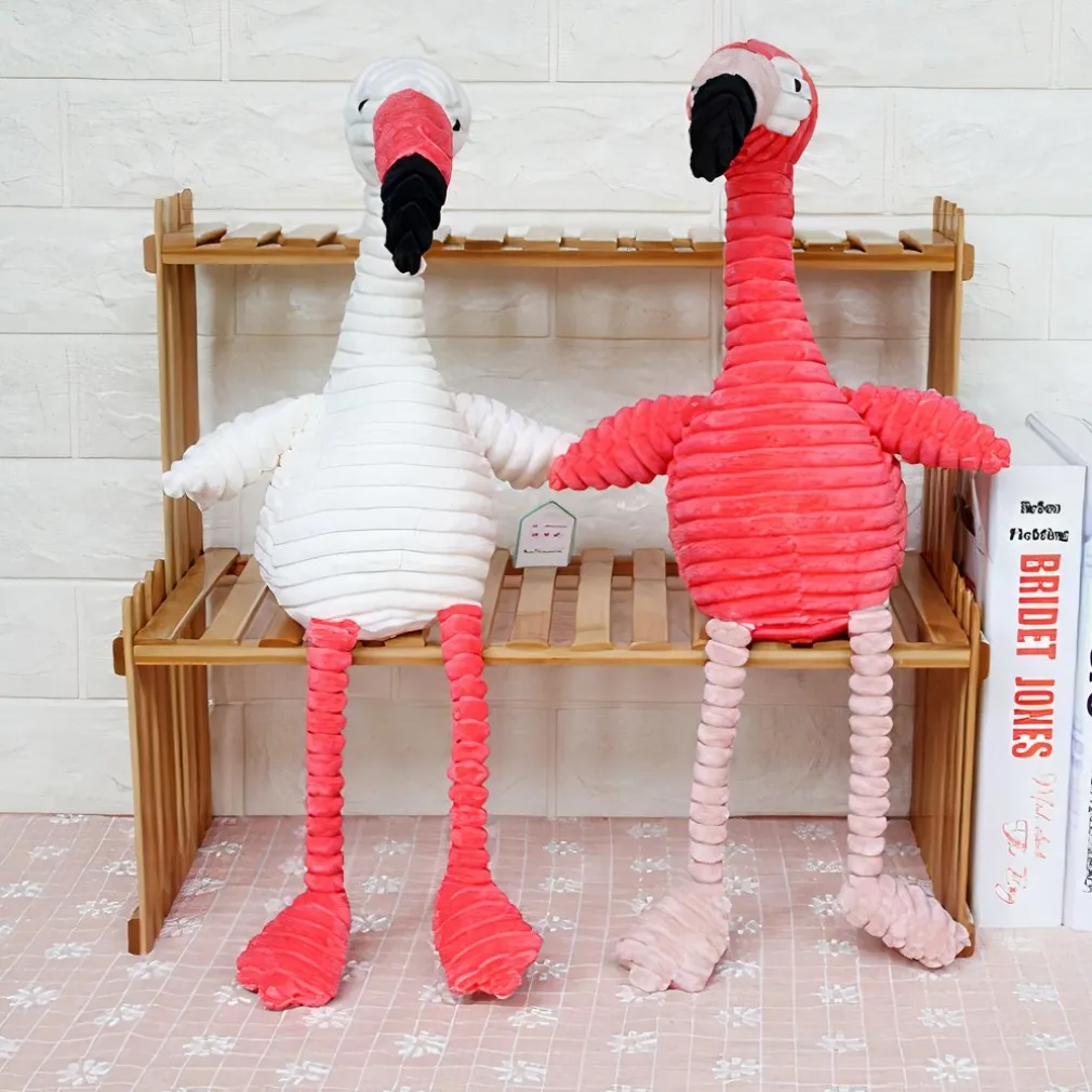 Peluche flamant rose coton côtelé