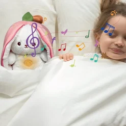 Peluche lapin fraise qui respire avec berceuses