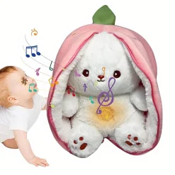 Peluche lapin fraise qui respire avec berceuses