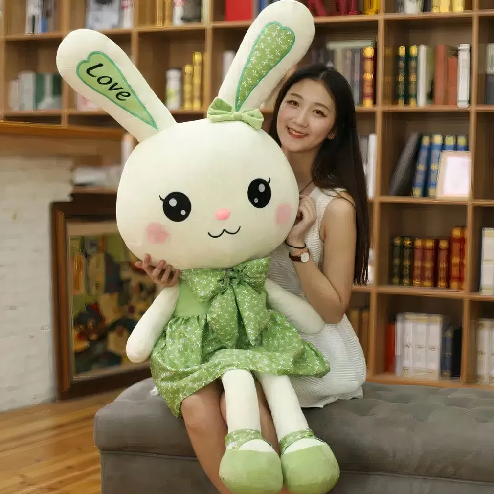 Peluche lapin géante avec robe verte