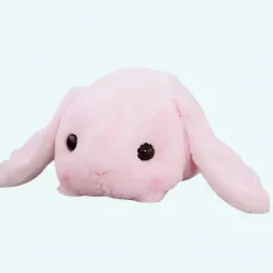 Peluche lapin rose couché