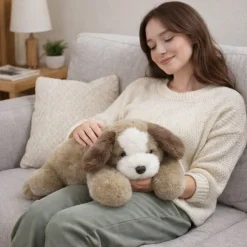 Peluche lestée chien beige