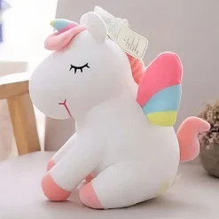 Peluche licorne blanche arc-en-ciel