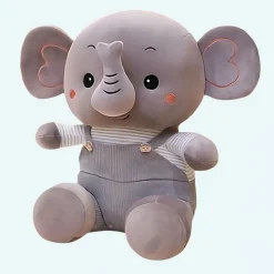 Peluche éléphant en salopette colorée