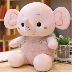 Peluche éléphant en salopette colorée