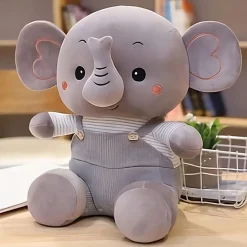 Peluche éléphant en salopette colorée