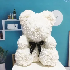 Peluche ours en fleurs Blanche