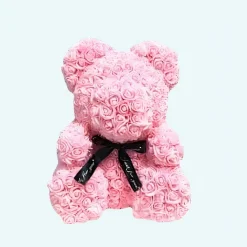 Peluche ours en fleurs rose