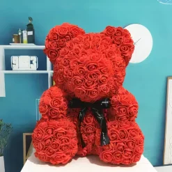 Peluche ours en fleurs rouge