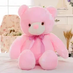 Peluche ours oreiller LED rose